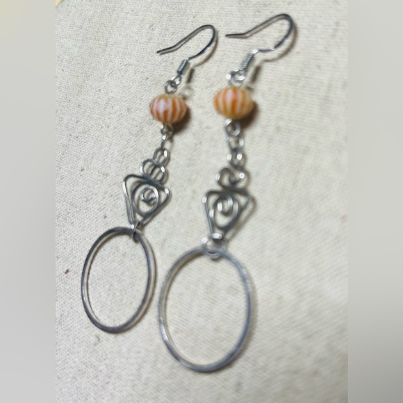 Lightweight Handmade Dangly Orange & Silver Earrings - Picture 5 of 5